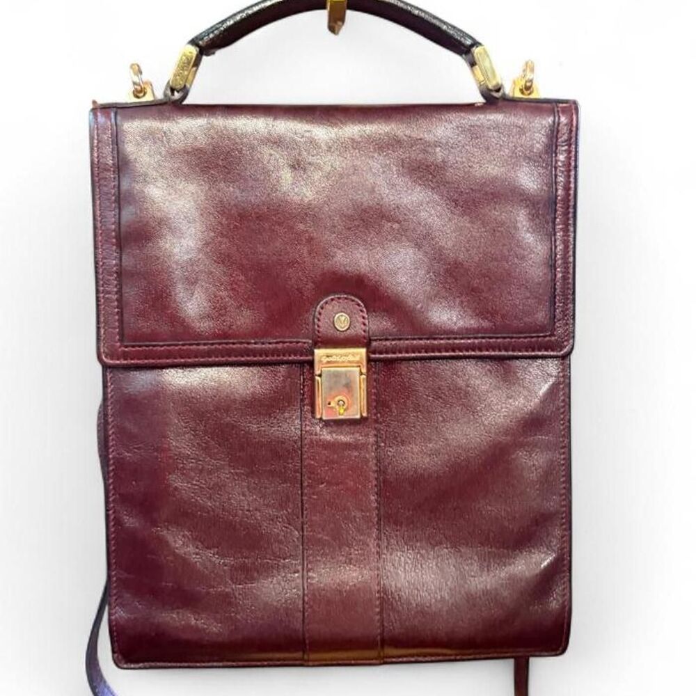Vintage Goldpfeil Burgundy Leather Business Bag Briefcase Crossbody Top Handle